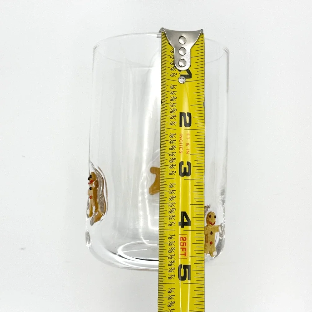 Handblown Clear Glass Tumbler with 3D‎ Gingerbread Man Figurines Holiday 4.75in